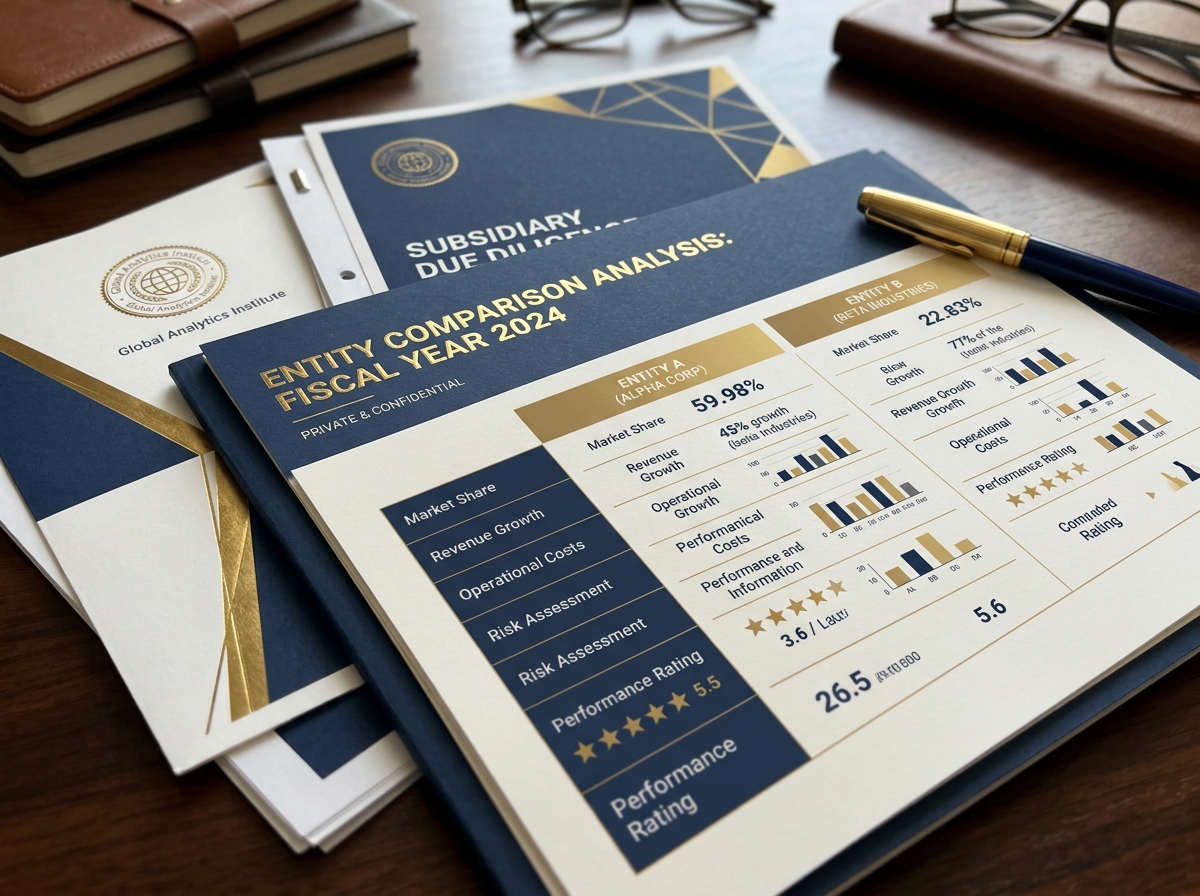 Service detail image: "Konsultasi Pendirian & Perubahan Badan Hukum", close-up of process/document. Navy/gold editorial.